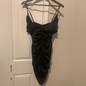 Women Sleeveless Ruched Satin Bodycon Dress-Wolid Fable Satin Pink